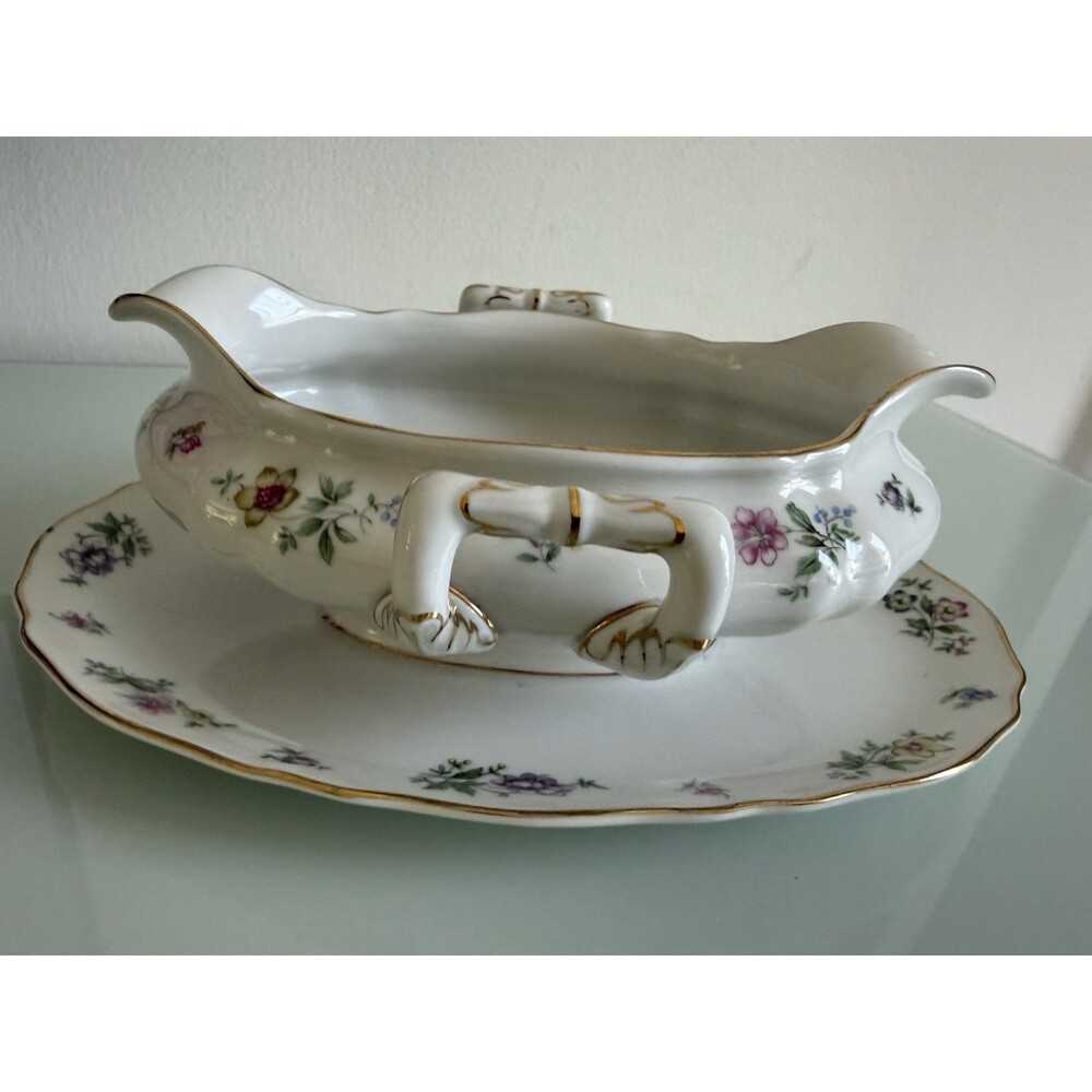 Vintage Franconia Krautheim Bavaria Germany Floral Gravy Boat Underplate